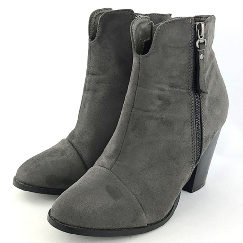 Bucco Women's Ankle Boots Grey Faux Suede Block Heel Side Zip 7.5